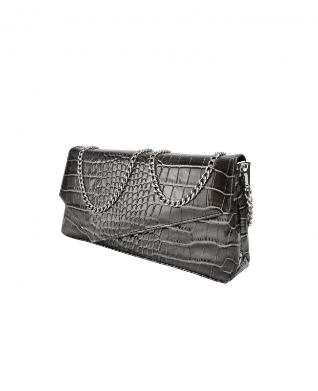 VEČERNJA TORBA TAMNO SIVI KROKO LAK VEČERNJA TORBA TAMNO SIVI KROKO LAK